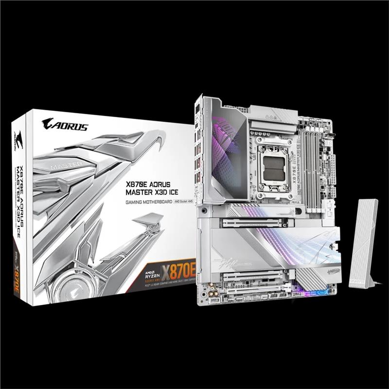 Материнська плата GIGABYTE X870E A MASTER X3D ICE sAM5 X870 4xDDR5 M.2 Wi-Fi BT HDMI DP ATX