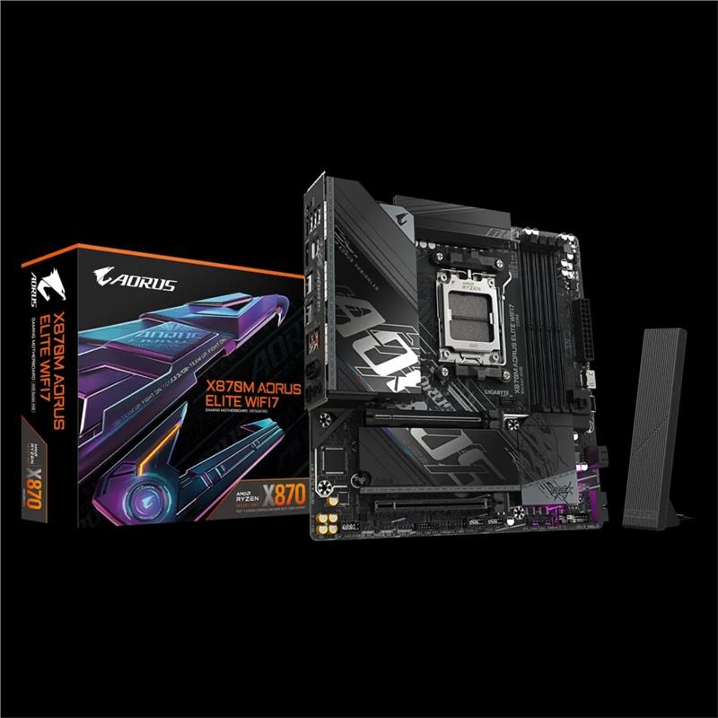 Материнська плата GIGABYTE X870M A ELITE WF7 sAM5 X870 4xDDR5 M.2 Wi-Fi BT HDMI DP mATX