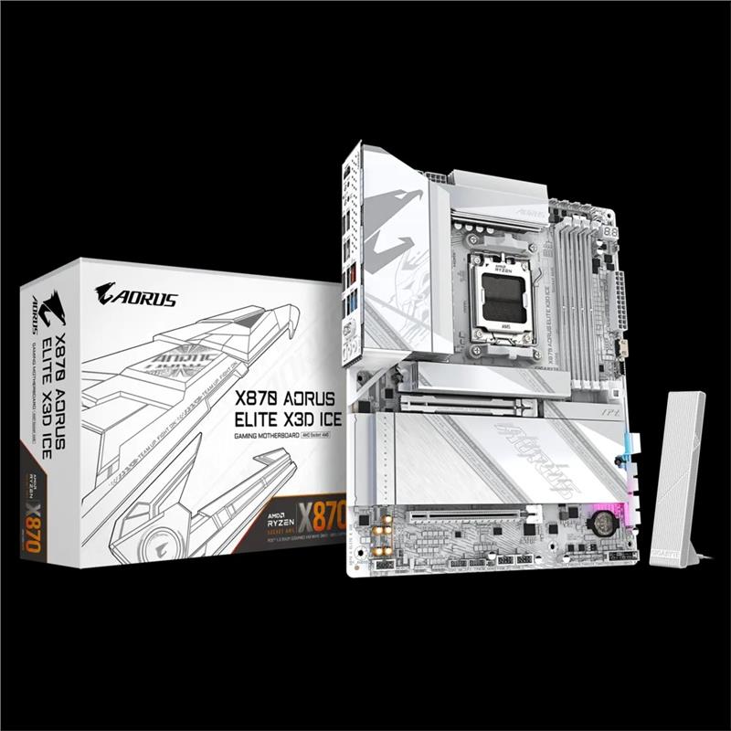 Материнська плата GIGABYTE X870 A ELITE X3D ICE sAM5 X870 4xDDR5 M.2 HDMI DP Wi-Fi BT ATX білий