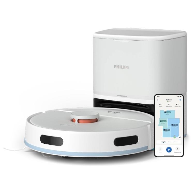 Робот-пилосос Philips Series 2000, h=9.7см, вологе прибирання, конт пил -0.38л, вода -0.3л, автон. робота до 120хв, EPA 11, Wi-Fi, станція самоочищ., білий