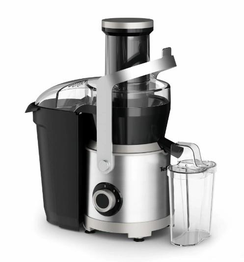 Соковитискач Tefal Nutri XXL відцентрований 1000Вт, чаша-0.8л, жмих-2.2л, жолоб на ціле яблуко, пластик/метал, чорний-нержавіюча сталь