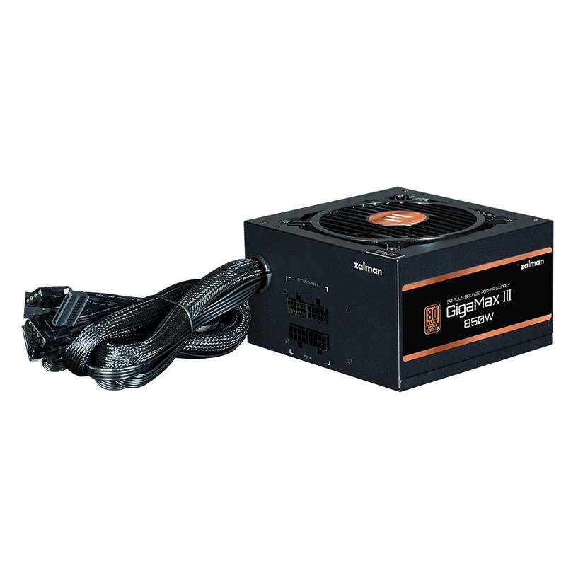 Блок живлення Zalman Gigamax 3 (850W), 88%, 80+ Bronze, 120мм, 1xMB 24pin(20+4), 2xCPU (8pin(4+4)+8pin), 3xMolex, 6xSATA, 4xPCIe 8pin(6+2), 1x12VHPWR, Semi Modular