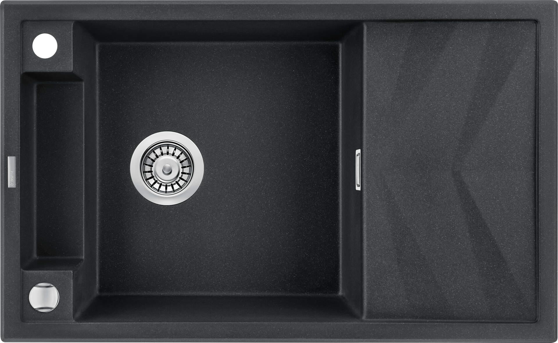 Мийка кухонна Deante Magnetic, граніт, прямокутник, з крилом, 820х500х219мм, чаша - 1, накладна, металічний графіт