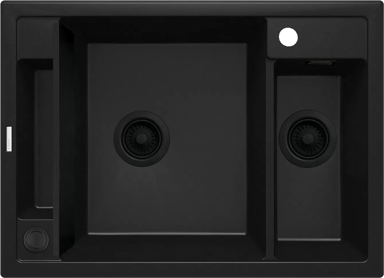 Мийка кухонна Deante Magnetic, граніт, прямокутник, без крила, 690х500х219мм, чаша - 1.5, накладна, черний
