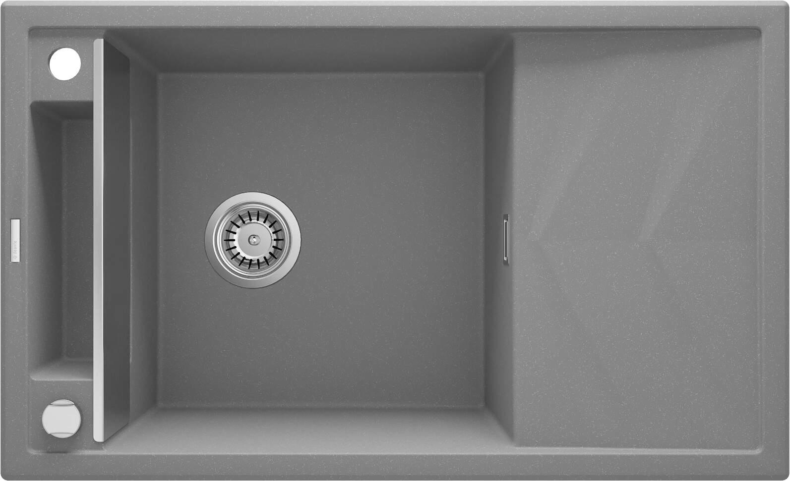 Мийка кухонна Deante Magnetic, граніт, прямокут., з крилом, 820х500х219мм, чаша - 1, накладна, сірий